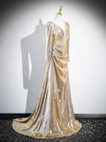 Shiny V Neck Long Sleeve Gold Sequins Long Prom Dress Evening Dress HZ1023