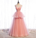 A Line Spaghetti Strap Tulle Prom Dress Evening Dress Seep Train HZ1023