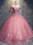 Charming Ball Gown Off-The-Shoulder Tulle Sweet 16 Dress, Quinceanera Dress HZ1023