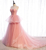 A Line Spaghetti Strap Tulle Prom Dress Evening Dress Seep Train HZ1023
