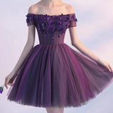 Beautiful Purple Off Shoulder Homecoming Dress, Short Prom Dress HZ1023