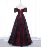 A-line Black Tulle Long Prom Dress Evening Dress HZ1023