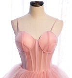 A Line Spaghetti Strap Tulle Prom Dress Evening Dress Seep Train HZ1023