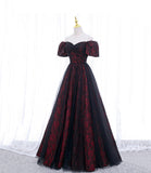 A-line Black Tulle Long Prom Dress Evening Dress HZ1023