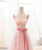 A Line Straps Pink Tulle Lace Short Prom Dress Homecoming Party Dress HZ1023