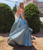 Sparkly Sweetheart Blue Satin Long Ball Gown Dress Evening Gown HZ1023