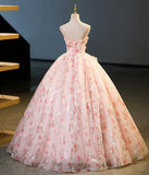 Beautiful Strapless Tulle Flower Long Pink Ball Gown HZ1023