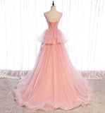 A Line Spaghetti Strap Tulle Prom Dress Evening Dress Seep Train HZ1023