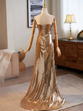 Golden Mermaid Sequins Long Prom Dress Evening Dress HZ1023