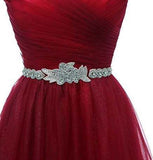 BURGUNDY BEADED TULLE NEW STYLE PROM DRESS, TULLE PARTY DRESS HZ1023