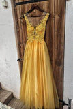 Yellow Tulle Lace Simple Floor Length Prom Dress, Bridesmaid Dress HZ1023