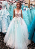 D1174,Stylish v neck tulle lace long prom dress, evening HZ1023