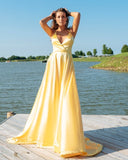 D1070,Popular Yellow Evening Dresses,Long Prom Dresses,Cross Back Prom HZ1023