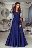 Long Sleeve Appliques Prom Dress, A Line Prom Dresses, Split Slit Evening Dress HZ1023
