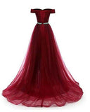 BURGUNDY BEADED TULLE NEW STYLE PROM DRESS, TULLE PARTY DRESS HZ1023