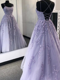 Purple tulle lace long prom dress formal dress HZ1023