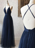 D1351,Sexy Prom Dresses,Halter V neck Evening Dresses,Navy Blue Prom Dress,Blue School Event HZ1023