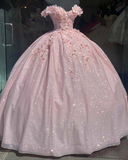 tulle princess off shoulder long formal prom dress, long strapless pink flower appliqu¨¦s evening dress HZ1023