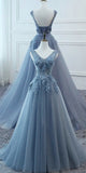 Women's Tulle Evening Dresses Appliques Long Prom Dresses HZ1023