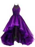 Organza with Beaded Bodice Halter High Low Prom Dress,Pageant Dress HZ1023