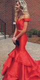 Charming V neck Off Shoulder Red Prom Dress, Long Formal Dress HZ1023