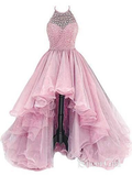 Organza with Beaded Bodice Halter High Low Prom Dress,Pageant Dress HZ1023