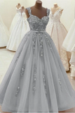Gorgeous Sweetheart Neck Beaded Gray Floral Lace Prom Dress, Grey Floral Lace Formal Dress, Gray Evening Dress HZ1023