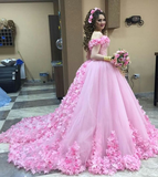 Pink Wedding Dresses,Flower Wedding Dresses,Tulle Quinceanera Dress Evening Dress, HZ1023