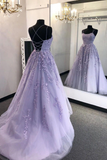 Purple tulle lace long prom dress formal dress HZ1023