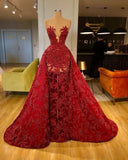 red prom dresses detachable skirt beading sequins shinning long evening dresses gowns HZ1023