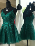short lace emerald green homecoming dress HZ1023