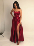 Burgundy A-Line Long Prom Dress with slit, Floor Length Evening Gown HZ1023