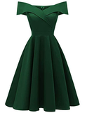 Short Satin Off Shoulder emerald green Homecoming Dress HZ1023