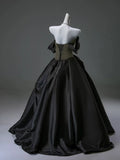 Luxurious Black Off the Shoulder Satin Long Ball Gown Prom Dress HZ1023