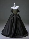 Luxurious Black Off the Shoulder Satin Long Ball Gown Prom Dress HZ1023
