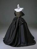 Luxurious Black Off the Shoulder Satin Long Ball Gown Prom Dress HZ1023