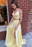 Yellow satin long prom dress evening dress HZ1023
