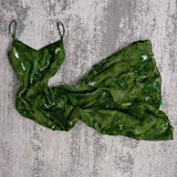 Vintage A Line Spaghetti Straps Sequins Green Satin Evening Dress Party Dress HZ1023