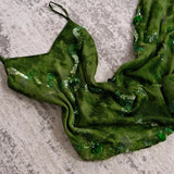 Vintage A Line Spaghetti Straps Sequins Green Satin Evening Dress Party Dress HZ1023