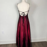 Vintage A Line Spaghetti Strap Beaded Black Chiffon Burgundy Satin Prom Dress Graduation Prom Dress HZ1023