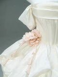 Elegant A Line Off the Shoulder Ivory Satin Tulle Long Prom Dress Ball Gown HZ1023