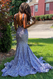 Light Purple Deep V Neck Sequin Mermaid Prom Dress HZ1023