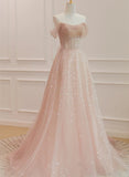 Pink Sparkle A-line Sequins Tulle Long Formal Dress Prom Dress HZ1023