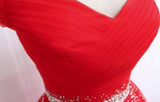 Beautiful Red Tulle Off Shoulder Long Formal Gown Red Sweet 16 Dresses HZ1023
