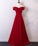 Burgundy A Line Off-the-shoulder Satin Long Prom Dress Evening Dress HZ1023