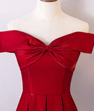Burgundy A Line Off-the-shoulder Satin Long Prom Dress Evening Dress HZ1023