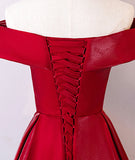 Burgundy A Line Off-the-shoulder Satin Long Prom Dress Evening Dress HZ1023