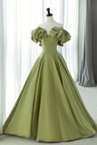 Elegant A Line Green Satin Long Prom Dresses Evening Dresses HZ1023