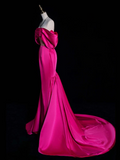 Simple Mermaid Off-the-shoulder Rose Red Satin Long Prom Dress Evening Dress HZ1023
