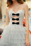 A Line Sweetheart Bow Polka Dot Layered Tulle Evening Dress Prom Dress HZ1023